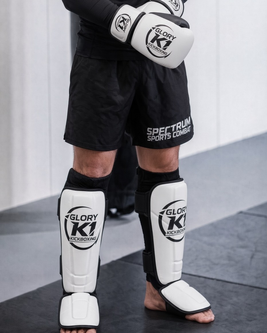 Spectrum MMA shin guards, white leather with instep