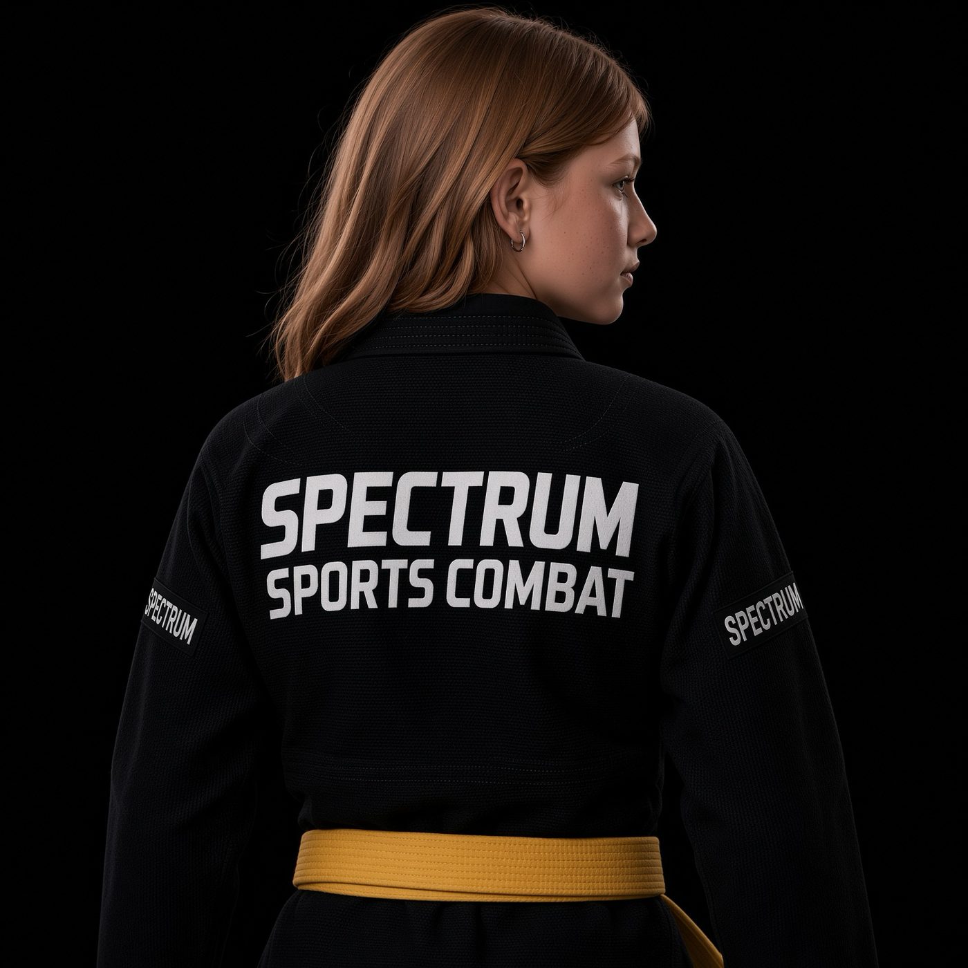 Kids Spectrum jiu jitsu uniform, black, SPECTRUM SPORTS COMBAT on the back