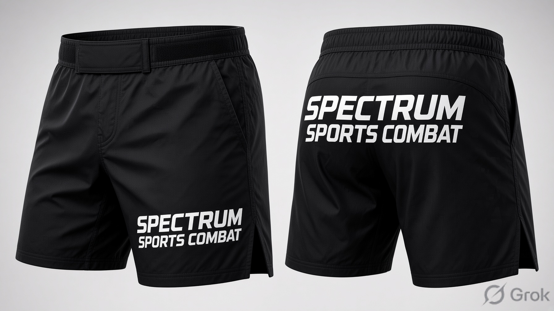 Black Spectrum MMA shorts, front and back