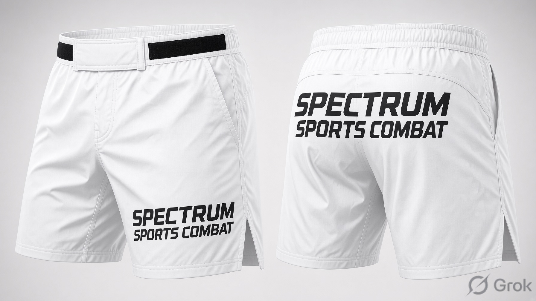 White Spectrum MMA shorts, front and back